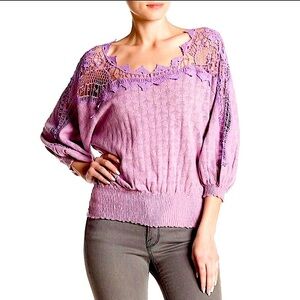 NWT Free People Lavender Love Lace‎ Crocheted Peasant L/S Top Sweater Size Small